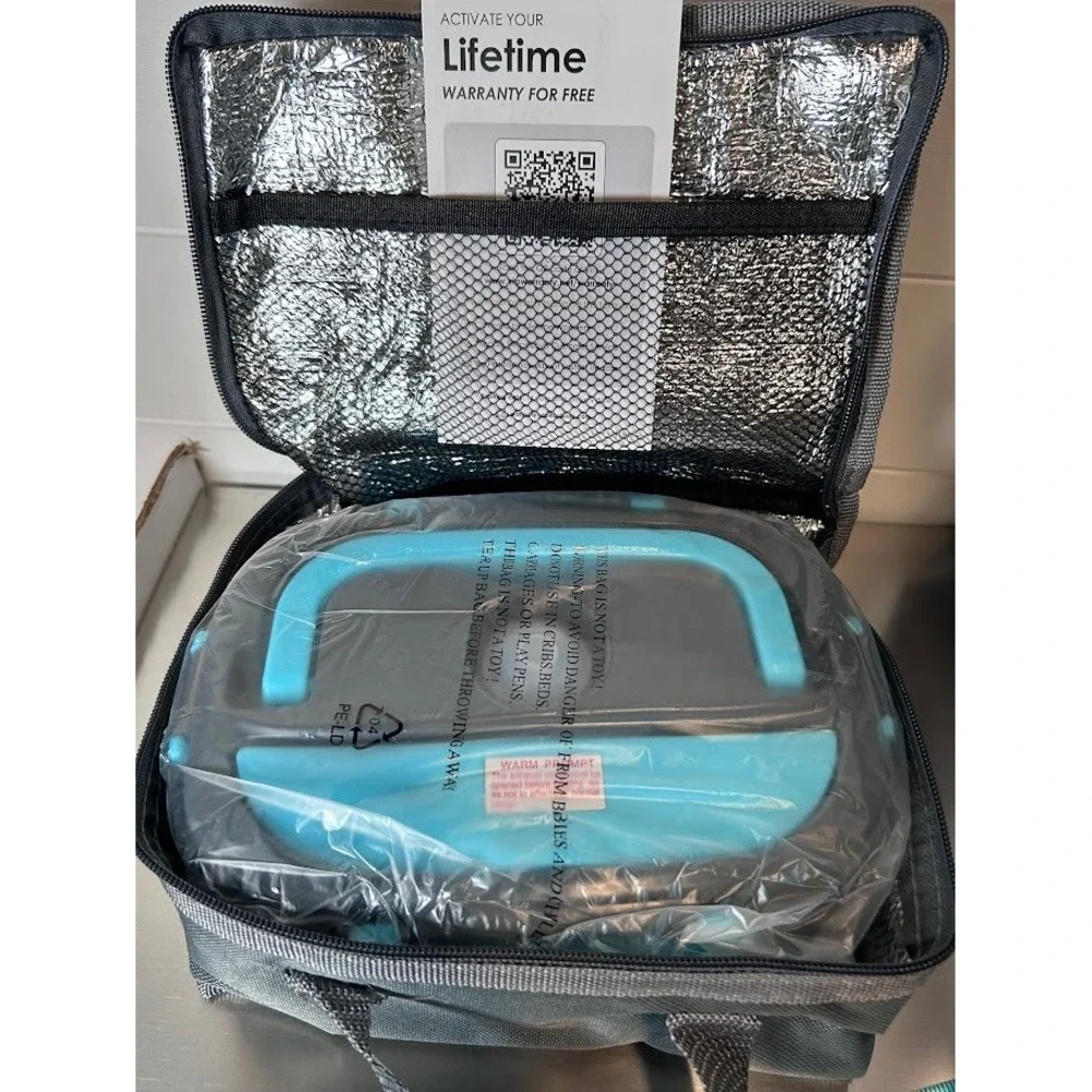 Charmdoo Electric Lunch Box Food Warmer‎ Portable Heated Container Gray Blue